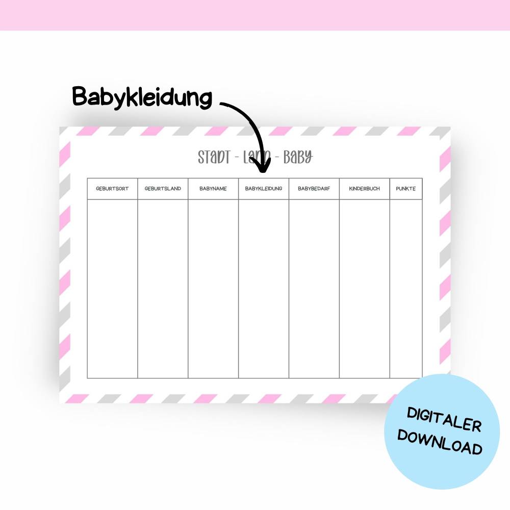 Stadt Land Baby Spiel für Babyparty Druckvorlage - Babyshower Idee zum Selberdrucken - Digitaler Download Bild 7