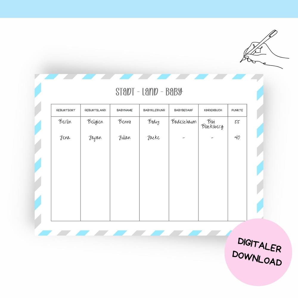Stadt Land Baby Spiel für Babyparty Druckvorlage - Babyshower Idee zum Selberdrucken - Digitaler Download Bild 8