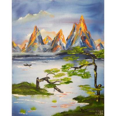 Bergglühen - Originalgemälde in Öl auf Leinwand Keilrahmen, 40 x 50 cm