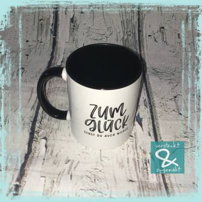 Keramiktasse "Zum Glück gehst du auch wieder", schwarze Tasse