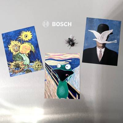 KÜHLSCHRANKKUNZT „Große Namen“ - 3 Magnete in Postkartengröße, Kühlschrankmagnete, Küche Magnete, kleines Geschenk