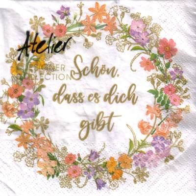 4 Packungen Lunchservietten Sophie's Garden, Schön, dass es dich gibt im bunten Blumenkranz, von Atelier