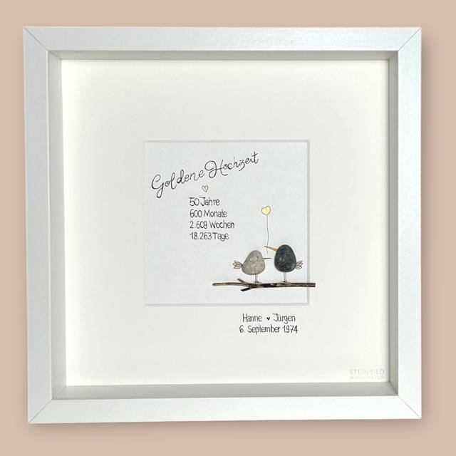 Steinbild handgeschrieben  Goldene Hochzeit  SPATZENBANDE  personalisiert   50 Jahre  Hochzeit Bild 1