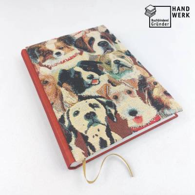 Notizbuch, Hunde, DIN A5, 150 Blatt, dunkelrot, handgefertigt