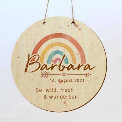 Türschild Wanddekoration personalisiertes Bild rund Holz Acryl Design Pfeil