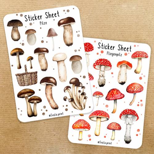 Sticker Pilze | Fliegenpilz | Herbst | Aufkleber Bulletjournal | Journal Sticker | Watercolor
