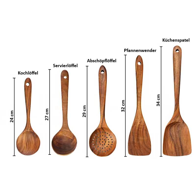 Personalisiertes Kochgeschirr Set mit Gravur – Kochlöffel, Sieb und mehr – Holz Küchenutensilien und Geschenkidee