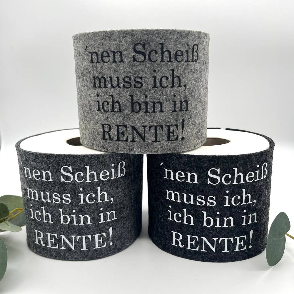 Bin in Rente! Klopapierbanderole - Abschiedsgeschenk - Ersatzrollenaufbewahrung