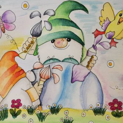 Niedliche Frühjahrswichtel Aquarell 