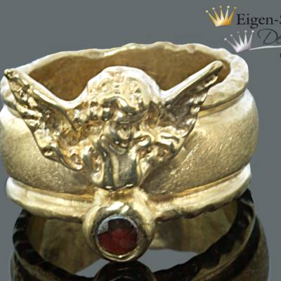 Goldschmiede Engelring "Schutzengel", Engelring, Ring mit Engel, Silberring vergoldet, Schmuck handmade