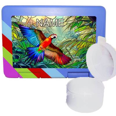 Lunchbox / Brotzeitbox / Brotdose mit separater Obstdose Papagei mit Name / personalisierbar
