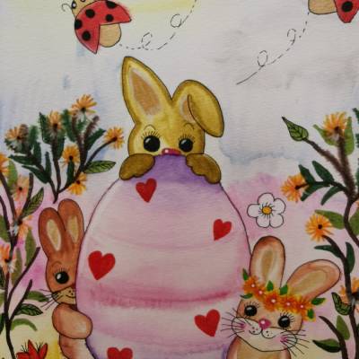 Süsse Osterhasen Aquarell 