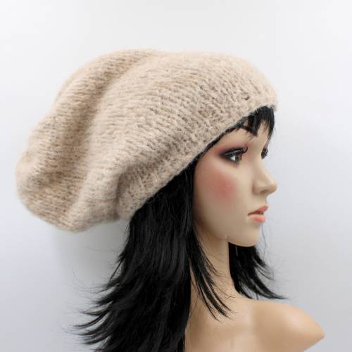 Strickmütze,Wintermütze,Alpaka,Seide! Chunky Hat,Long Beanie,Beanie,Slouch,hellbeige!
