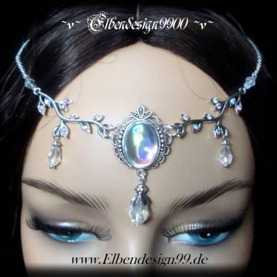 Stirnschmuck mit irisierenden Strasssteinen, elbischer Brautschmuck,Tiara, mittelalterliche Hochzeit medieval