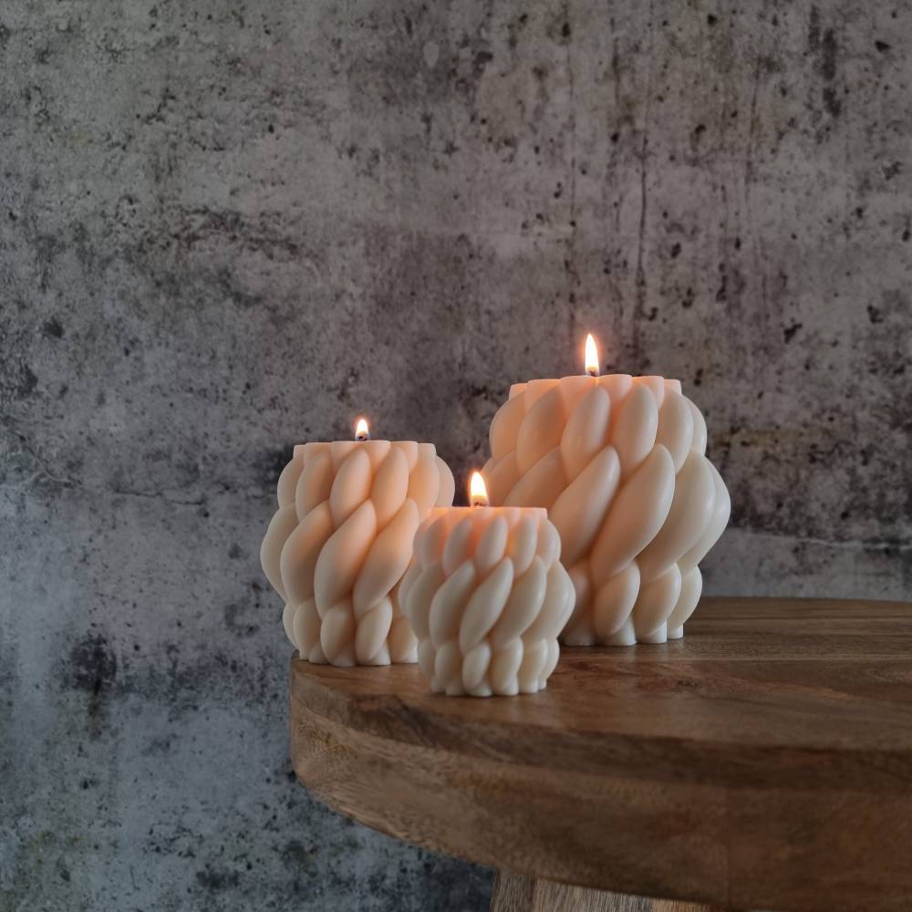 Geflochtene Kerze I Gedrehte Kerze I Säulenkerze I Stumpenkerze I Sojawachs I Groß I Ästhetisch I Home Decor I Geschenk