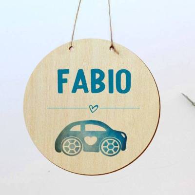Türschild Wanddekoration personalisiertes Bild rund Holz Acryl Design Little Car