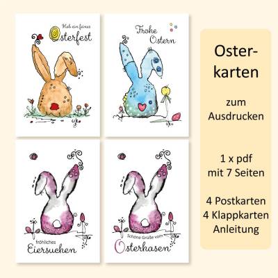 Osterkarte zum Ausdrucken A6, Ostern Postkarte Karten Osterhase, digitale Datei Sofort-Download, private Nutzung
