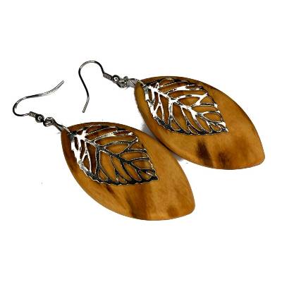 Handgefertigte Ohrringe in Blatt Form aus edlem Olivenholz - Natürliche Eleganz und Nachhaltigkeit, Starke Maserung