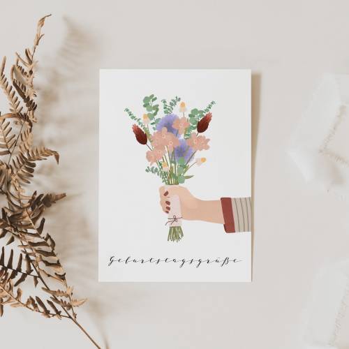 Geburtstagskarte Blumenstrauß Postkarte - Glückwünsche zum Geburtstag - Postkarte Geburtstagsgrüße