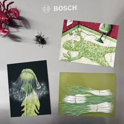 KÜHLSCHRANKKUNZT „Frühlingsgrün“ - 3 Magnete in Postkartengröße, Kühlschrankmagnete, Küche Magnete