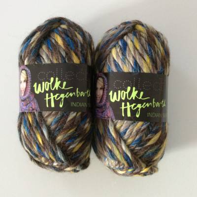 Indian Summer Wolle 50g, Farbe 86, braun, beige, blau, gelb, 60 % Wolle, 40 % Polyacryl