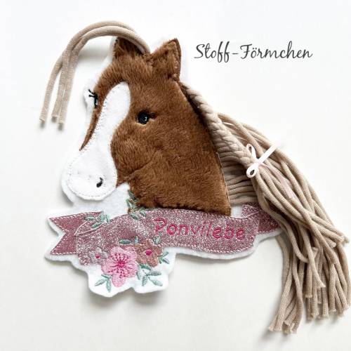 Große Pony-Applikation mit Banner „Ponyliebe“