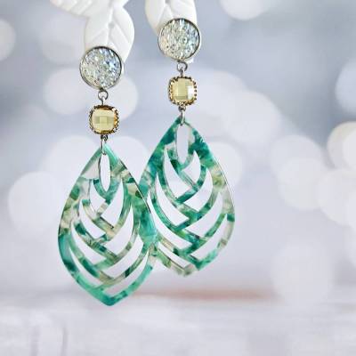 Statement Ohrringe smaragdgrün, türkis, gelb, Ohrringe Barock Stil