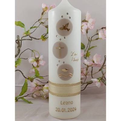 Taufkerze Leano Taufsymbole Jungen Mädchen Name Datum Spruch individualisierbar 25x7 cm TKR4108 