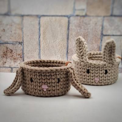 Häkelkorb mit Hasengesicht und Ohren – Osterkorb, Geschenkkorb Kinder Ostern 