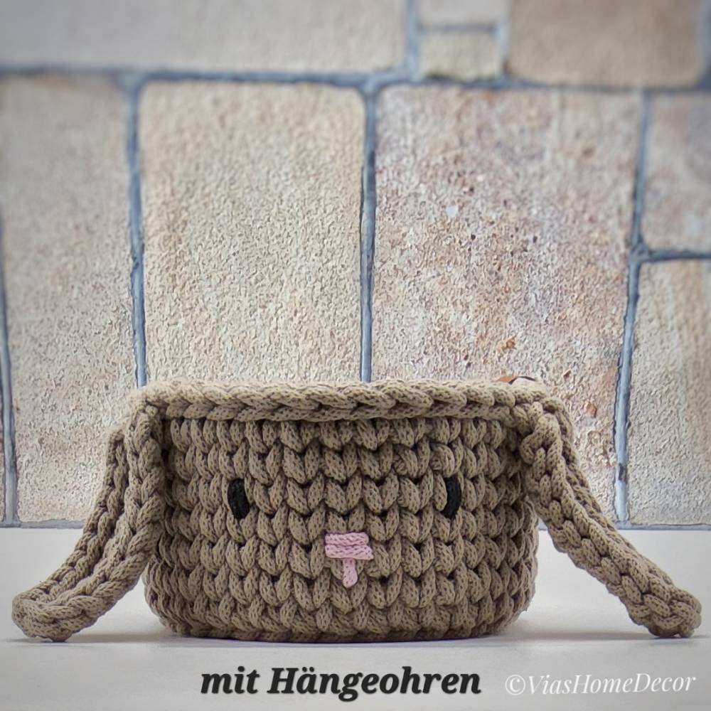 Häkelkorb mit Hasengesicht und Ohren – Osterkorb, Geschenkkorb Kinder Ostern Bild 2
