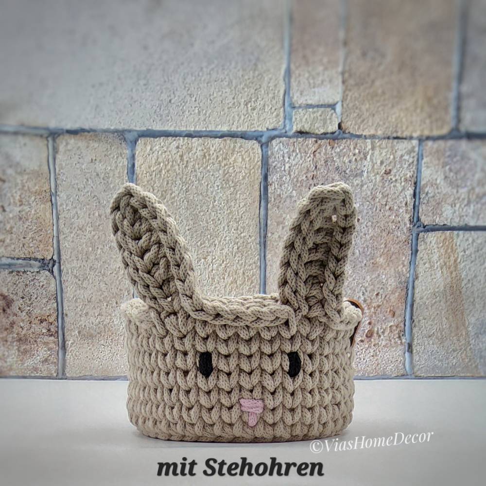 Häkelkorb mit Hasengesicht und Ohren – Osterkorb, Geschenkkorb Kinder Ostern Bild 3