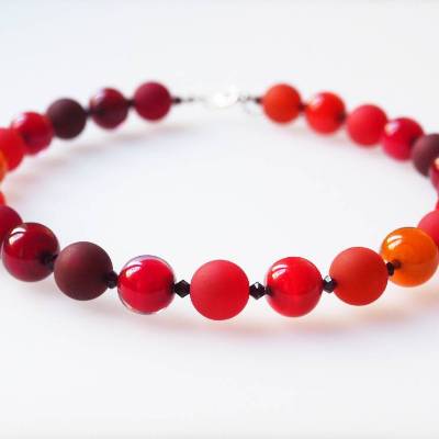 Polariskette rot orange mit Glasperlen aus Muranoglas Muranokette Collier