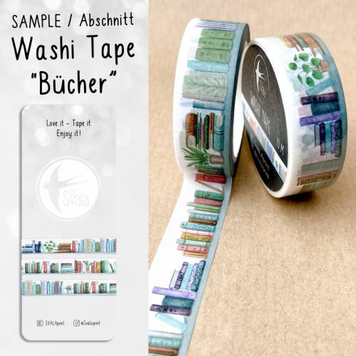 SAMPLE | Muster | Washi Tape | 1,5 cm x 50 cm | Bücher | Aufkleber | Bulletjournal | Journal Sticker | Watercolor Sticke