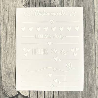 Rub-On I Modern, RANDLOS, GLÜCKSMOMENTE, A6, weiß, Rubon, Rub Ons, z.B. f. Raysin / Keraflott, Lieblingsplatz