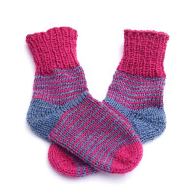  Dicke warme Kindersocken Gr. 26/27 Haussocken Stiefelsocken handgestrickt Wolle Unikat