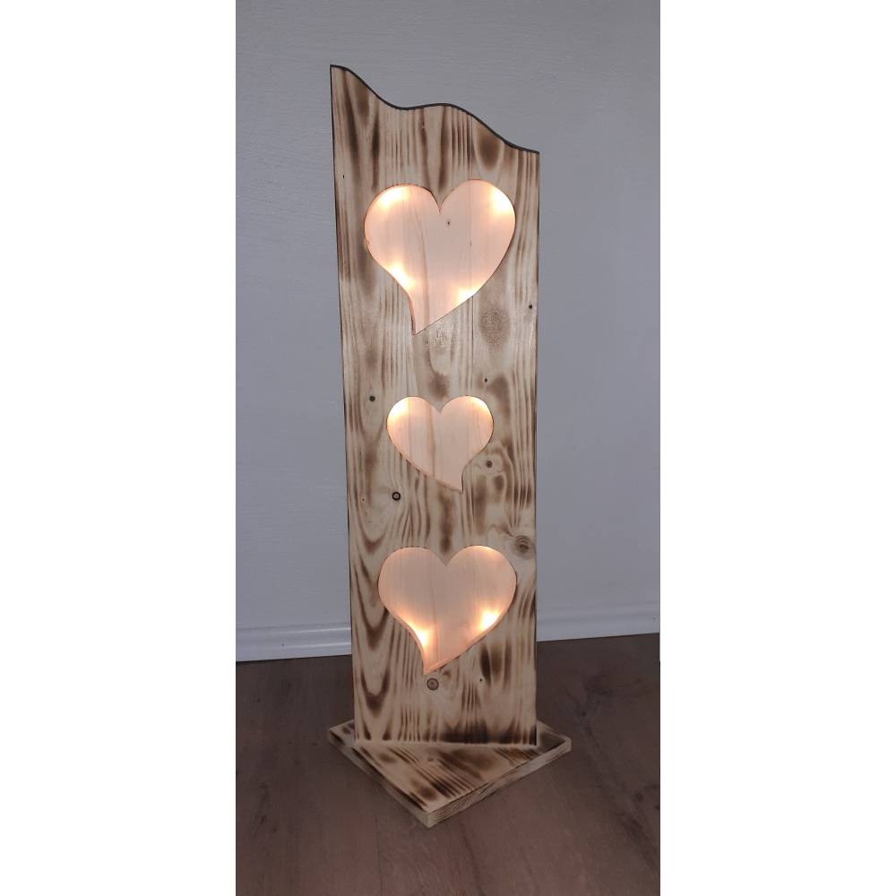 Dekobrett Holzbrett Deko geflämmt Herz Herzen Holz deko Schild Holzaufsteller beleuchtet LED Lichterkette Holzstele