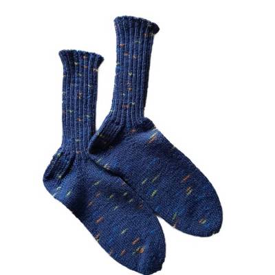 Handgestrickte blaue Wollsocken 39/40 – unisex Yogasocken, strapazierfähig & bequem