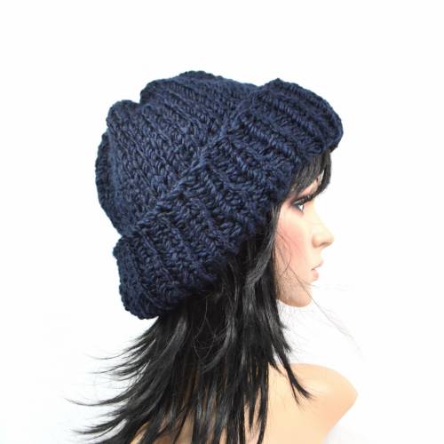 Chunky Hat,Long Beanie,For Women,For Men,Slouchy,Strickmütze,Nachtblau!