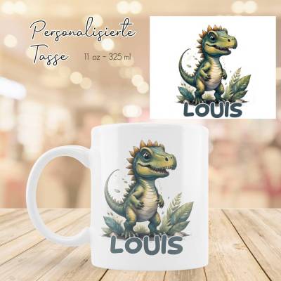 Personalisierte Tasse mit Dino nach Wahl und Namen - Kinderbecher - Lustige Tasse mit Name - Milchbecher - Kakaotasse