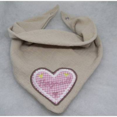 Musselinhalstuch für Kinder mit Lebkuchenherz – beige/rosa, bestickt, Tracht