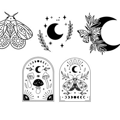 Boho Bundle Plotterdatei - Mond Pilz Sterne Schmetterling - SVG Download Datei - Plotterdatei - Basteln - DIY - Cricut