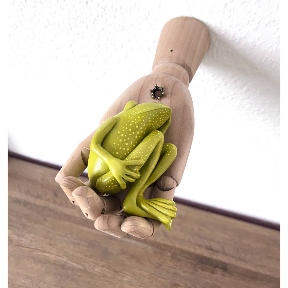 Lieber den Frosch in der Hand als die Kröte auf dem Dach, Wandobjekt, Skulptur, Froschfigur, frei modelliert Bild 6