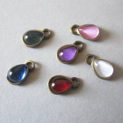 6x Mini Anhänger mit Glas Cabochon 6 Farben zur Auswahl