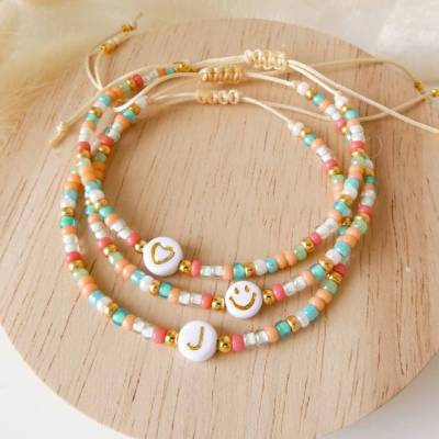Armband Smiley, Herz, Peace oder personalisiert (Buchstabenperle), Miyuki und Toho Perlen , Geschenk Freundin