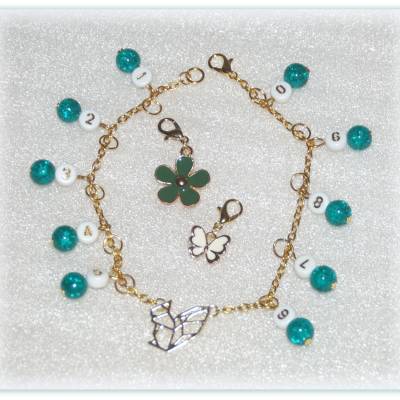 Reihenzähler Kette mit 2 Charms von 1 - 9 bzw. 99, Maschenzähler Blume und Schmetterling, Rundenzähler