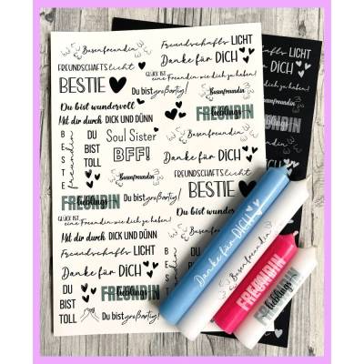 Kerzentattoo BESTE FREUNDIN, weiß o. schwarz, A4, Wasserschiebefolie, Kerzenfolie, Kerzensticker, Busenfreundin, BFF