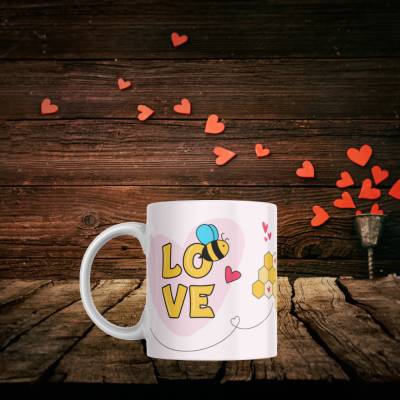 Kaffeetasse mit Aufdruck Love Bee, Kaffeebecher als Valentinstag Geschenk, Kaffeetasse weiß Geschenk für die Freundin