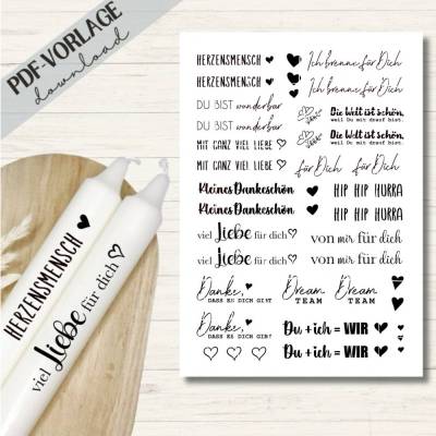 Kerzensticker PDF Datei A4 "Liebe" | Kerzentattoos Download