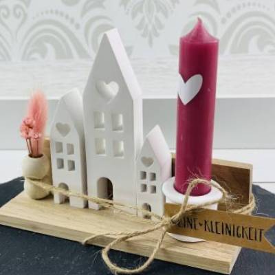 Geschenkset mit Lichthäusern und Trockenblumen – handgemacht aus Keraflott