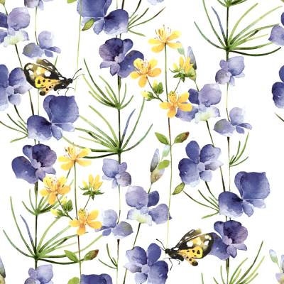 4 Packungen Lunchservietten Blue Blossoms, mit zarten Blumen, Blüten und Schmetterlingen, von Paper+Design